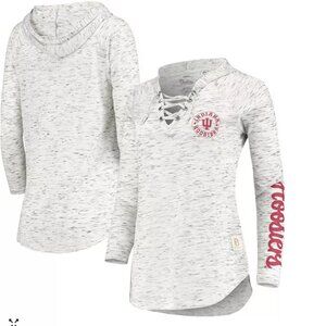 Pressbox Women's Gray Indiana Hoosiers Lace-Up Long Sleeve T-Shirt Size Large